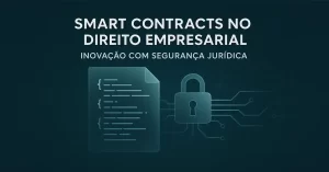 Representação visual de smart contract automatizado em ambiente digital corporativo, com foco em segurança jurídica e blockchain
